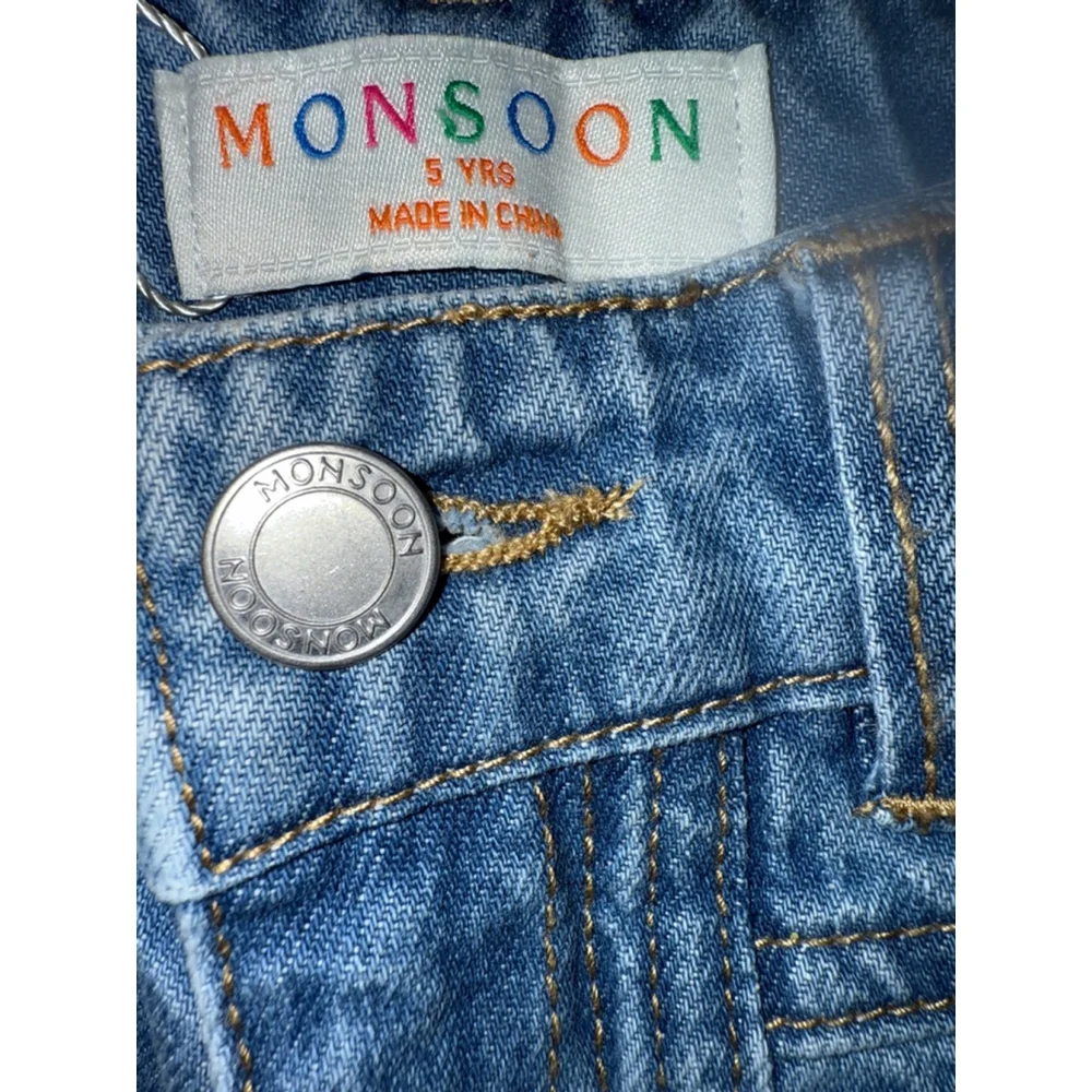 Monsoon Girls Blue Denim‎ Wide Leg Jeans Embroidered Dove 5 Years 5Y 5-6 NWT